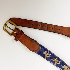 Smather's & Branson western needle point nature leather belt hand stitched rare
